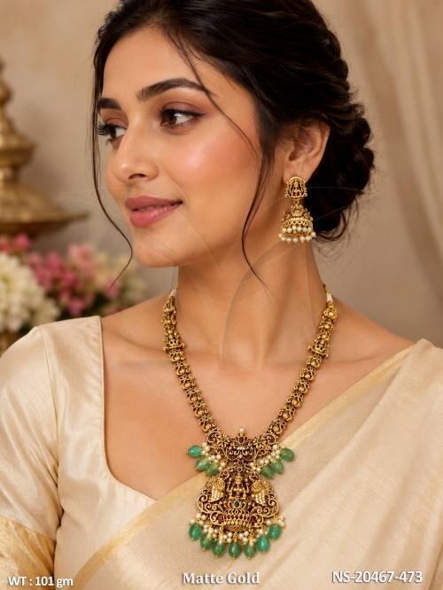 Temple Jewellery Lakshmi Necklace Set Matte Gold Polish