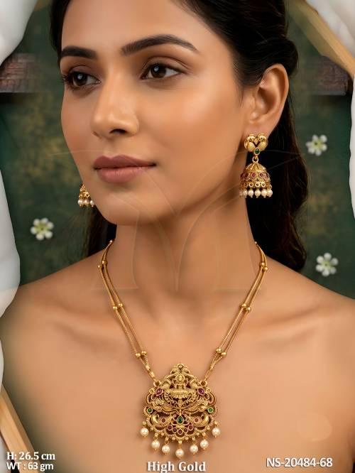Premium Temple Necklace Set with Peacock Pendant