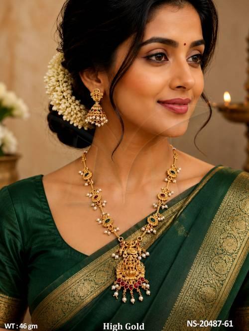 Designer Temple Necklace Set with Jadau Work