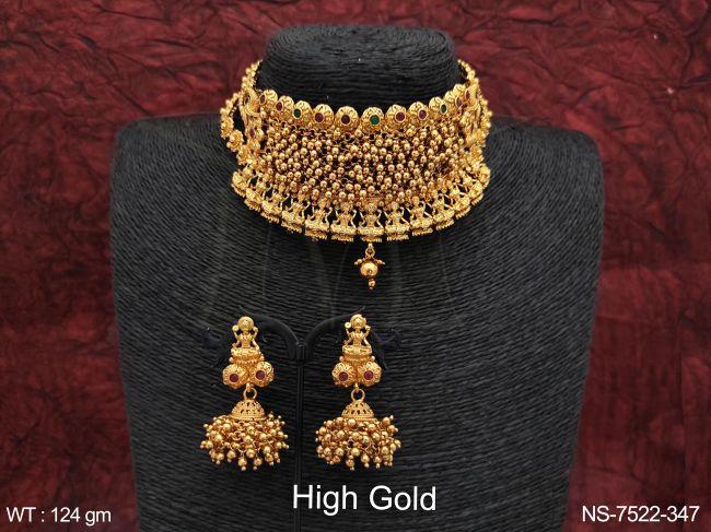 beautiful fancy stylish ball chain high gold polish laxmi design choker style necklace set