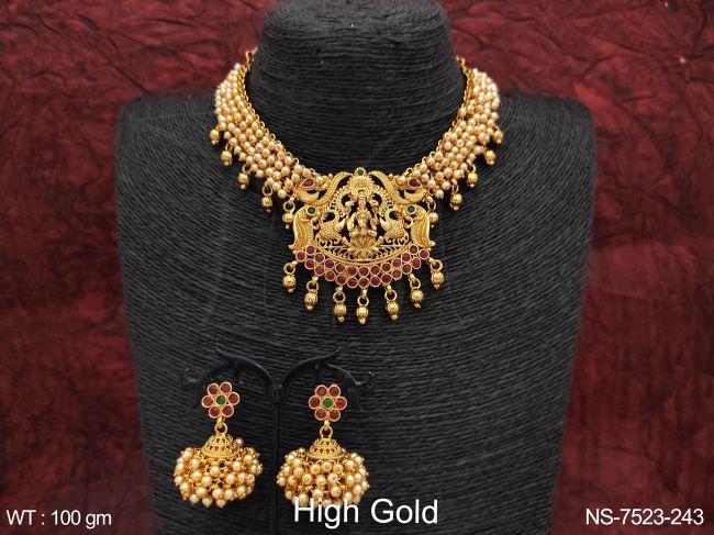 laxmi pendant high gold polish ball chain beautiful designer choker style necklace set