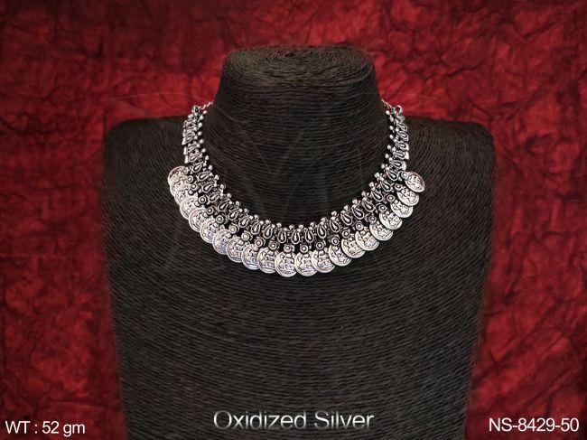 Beautiful Oxidized Silver Polish Designer Coin Necklace Set