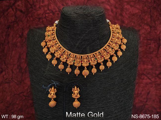 Beautiful Design Party wear Fancy Style Matte Gold Polish Temple Necklace Set