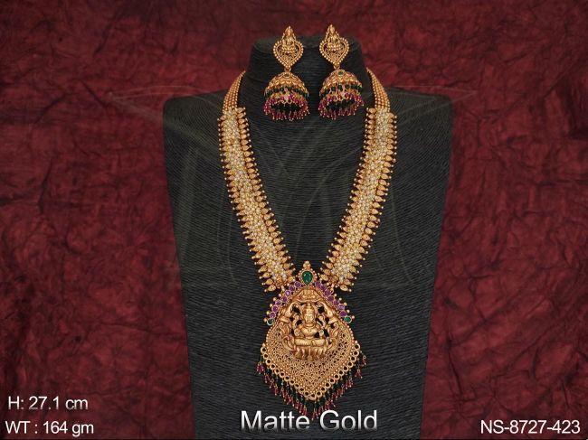Beautiful Temple Jewelry Laxmi Design Pendant Designer Long Necklace Set