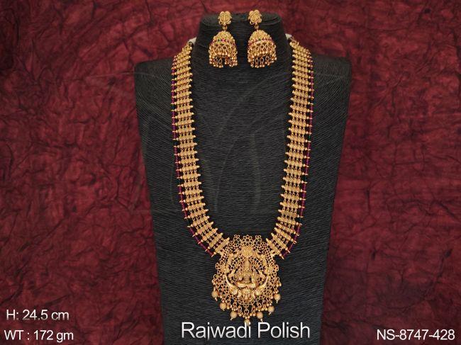 Designer Laxmi Pendant Rajwadi Polish Party wear Long Necklace Set