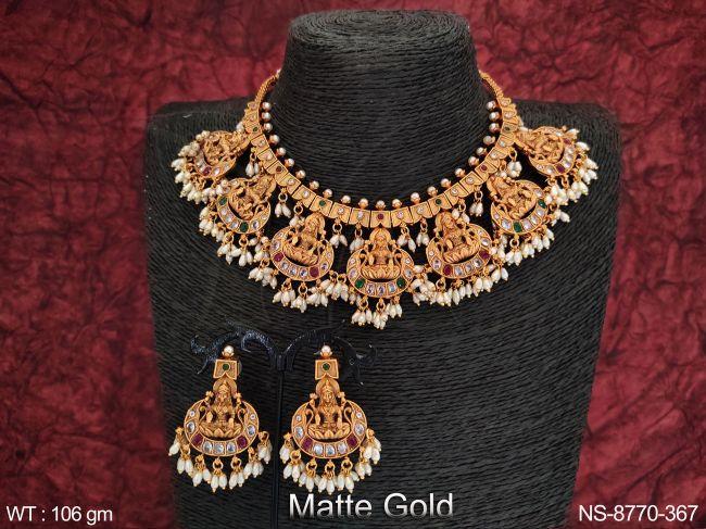 Beautiful Laxmi Design Party wear Fancy Temple Necklace Set — NS-8770-367