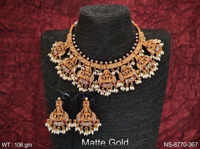 Beautiful Laxmi Design Party wear Fancy Temple Necklace Set — NS-8770-367