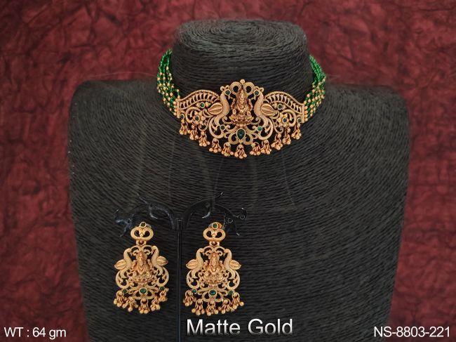 Beautiful Fancy Style Design Laxmi Design Pendant Temple Necklace Set