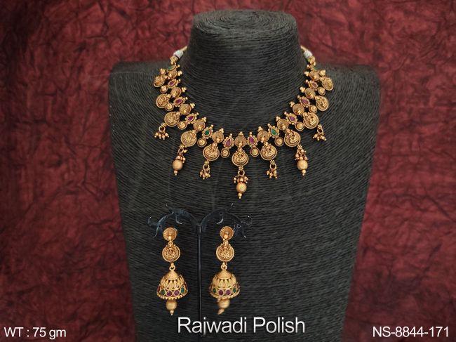beautiful laxmi design rajwadi polish designer party wear temple necklace set