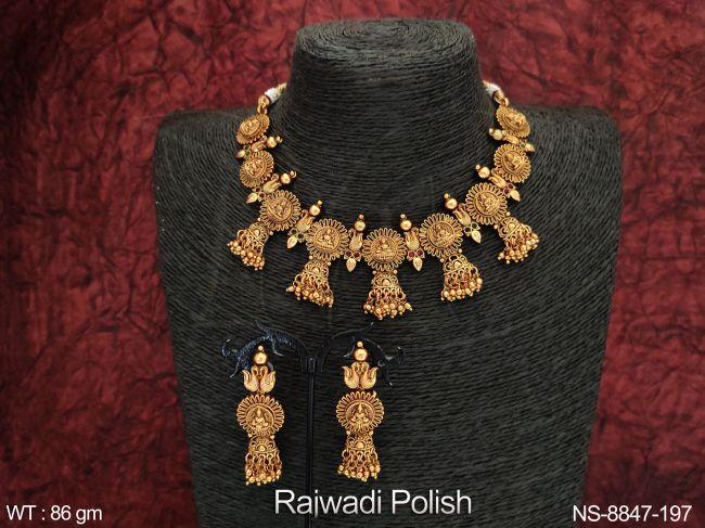 rajwadi polish beautiful fancy style temple necklace set