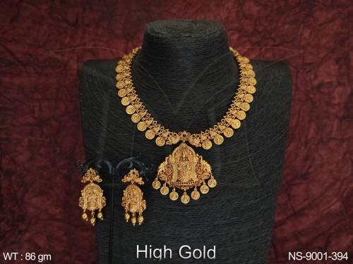 High Gold Polish Designer Fancy Style Coin Temple Design Necklace Set