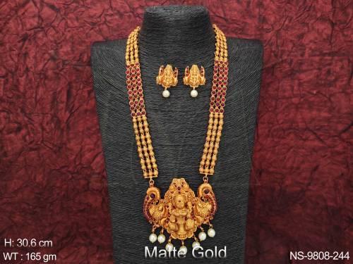 beautiful-designer-matte-gold-polish-long-temple-necklace-set