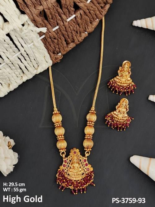 Temple Jewellery High Gold Polish Designer Laxmi Face Pendant Set  