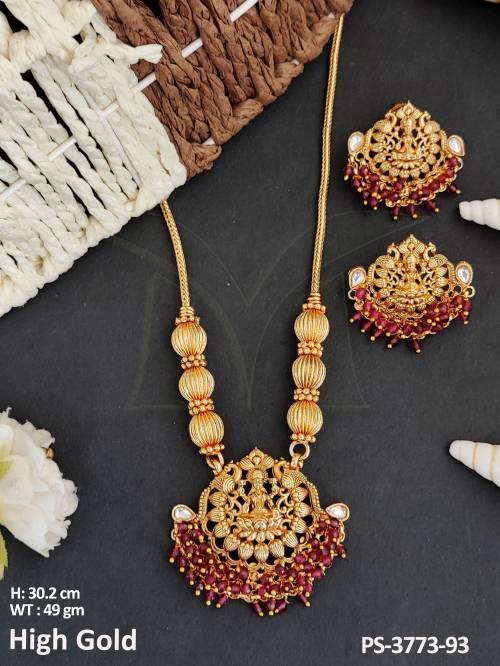 Temple Artificial Jewellery High Gold Polish God Laxmi Design Temple Pendant Set 