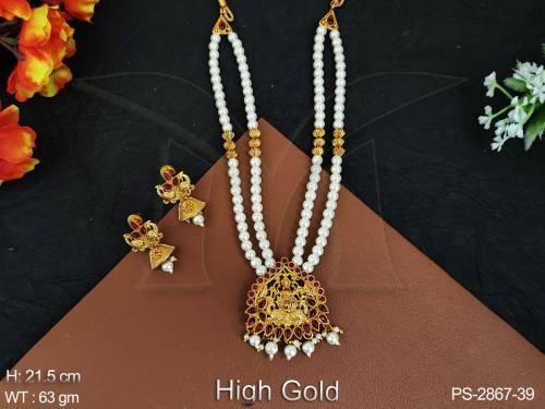 clustered-pearl-high-gold-polish-fancy-design-god-laxi-pendant-designer-long-temple-jewelelry-temple-pendant-set-