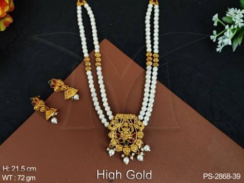 clustered-pearl-high-gold-polish-fancy-desing-god-laxmi-pendant-temple-jewellery-beautiful-long-temple-pendant-set-