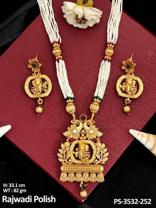 South Style Temple Jewellery Rajwadi Polish Fancy Design Temple Pendant Set