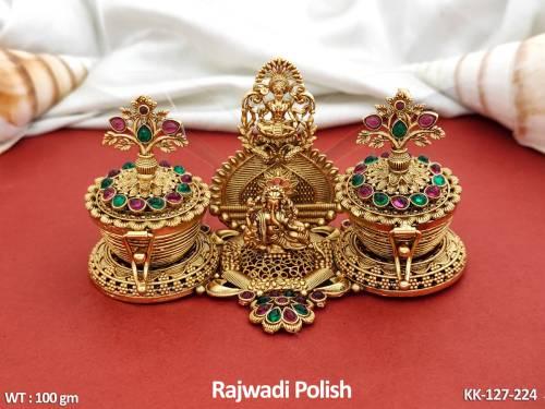Rajwadi Polish Temple jewelry South Style Indian traditional  Temple Kum Kum Box
