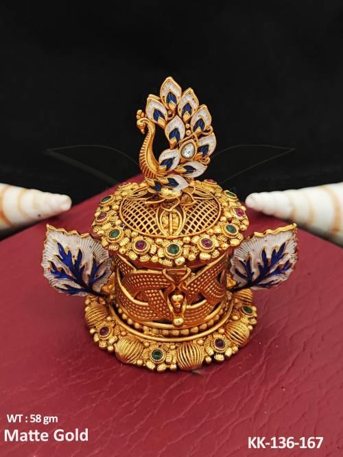 Peacock Mugappu Design Matte Gold Polish Kumkum Sindoor Box