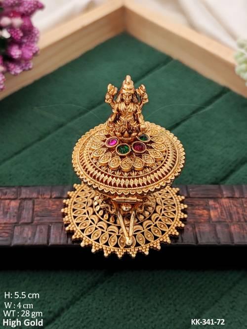 Traditional Temple Design Kumkum Box in Gold Finish 
