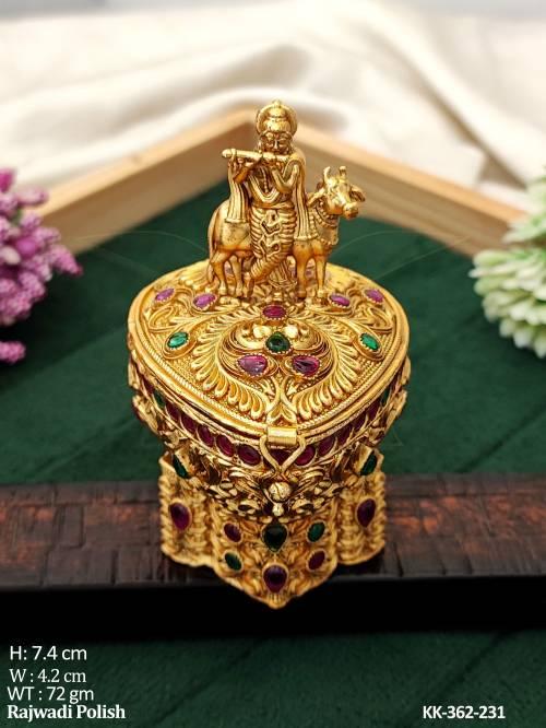 Temple Rajwadi Polish Full Stone Sindoor Box  