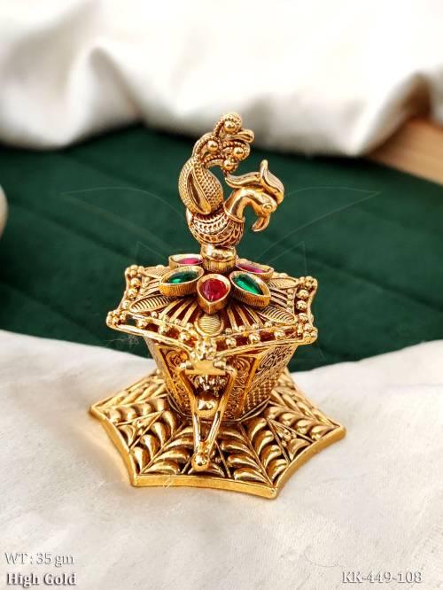 Temple Peacock Design Kumkum Sindoor Box High Gold