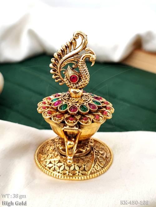 Designer Peacock Kumkum Box for Pooja Gifting