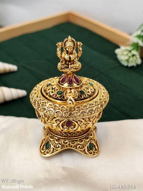 Temple Design Rajwadi Sindoor Box with Lakshmi Idol