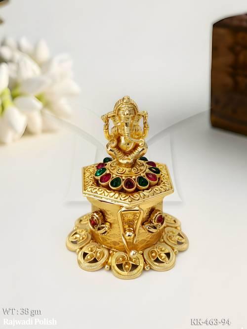 Rajwadi Antique Kumkum Box with Ganpati Design