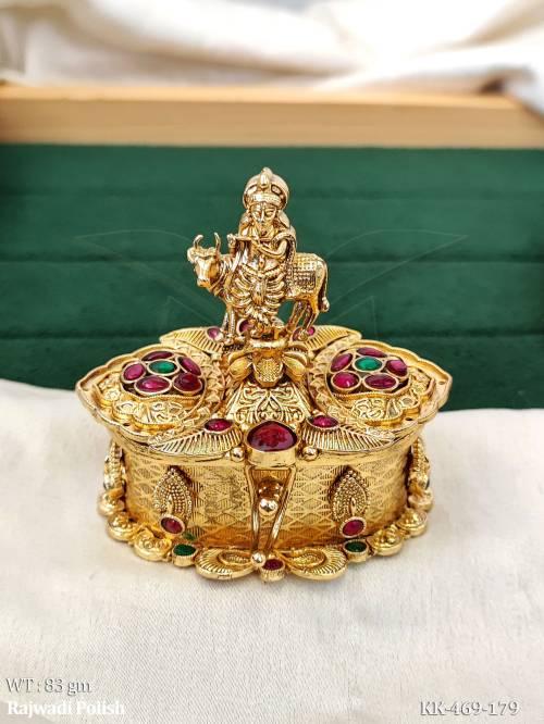Rajwadi Krishna Design Sindoor Box with Stone Work
