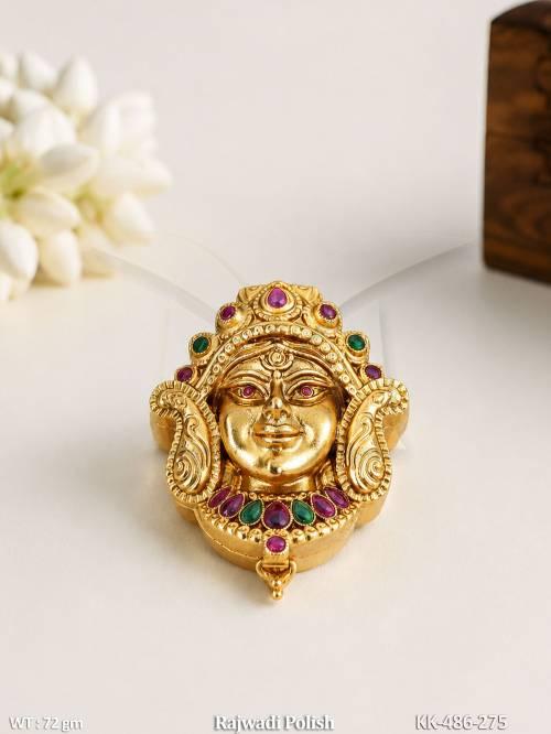 Rajwadi Gold Goddess Face Sindoor Box with Gemstone Work
