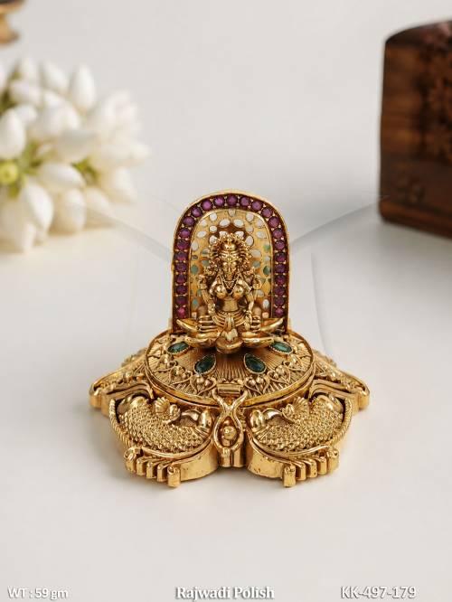 Royal Rajwadi Gold Polish Peacock Design Sindoor Box