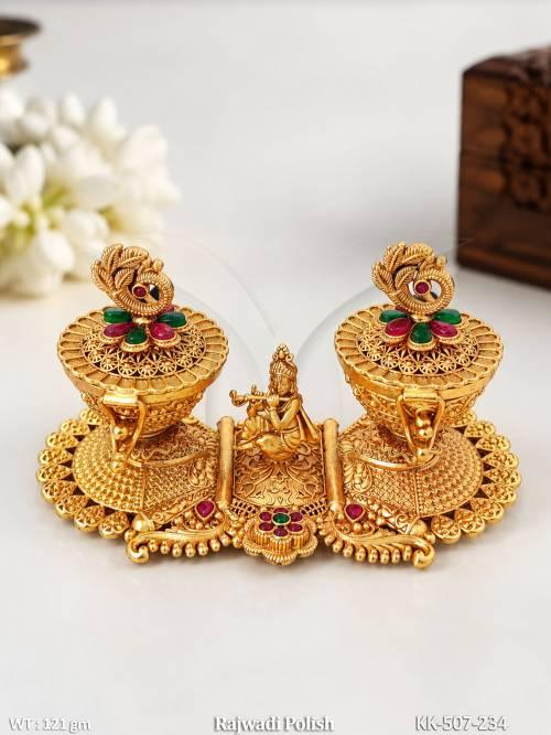 Traditional Rajwadi Temple Kumkum Box with Peacock Design
