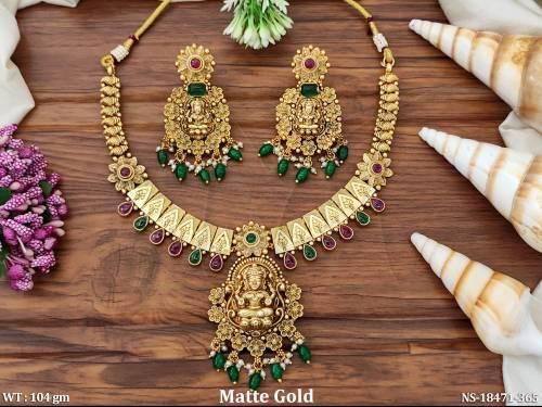 Beautiful Matte Gold Full Stone Party wear Necklace Set  