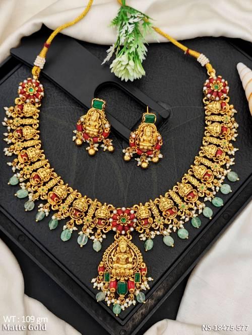 Traditional Temple Jewellery with Goddess Lakshmi Pendant 