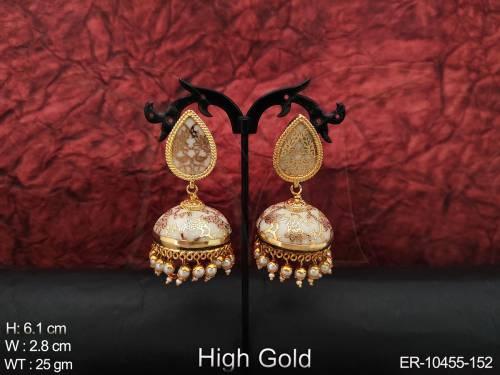 Designer Meenakari Design Beautiful Party wear High Gold Polish Jhumka Earring 