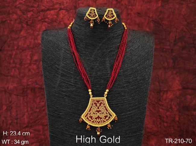 Beautiful Thewa Design Designer Fancy Style High Gold Polish Party wear Long Necklace Set