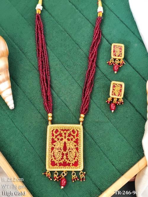 Royal Thewa Peacock Panel Necklace Set with Matching Earrings