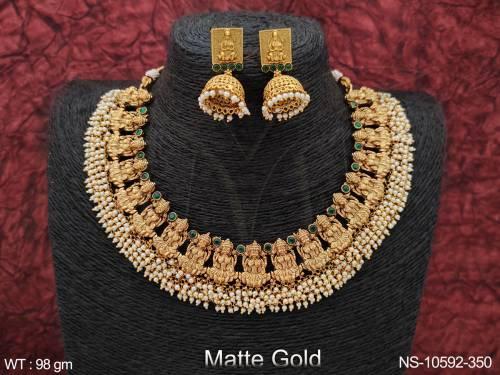 matte-gold-polish-designer-lamxi-design-clustered-pearl-temple-jewellery-beautiful-fancy-style-short-temple-necklace-set