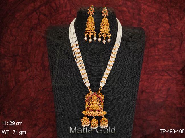 laxmi design matte gold polished temple pendant set