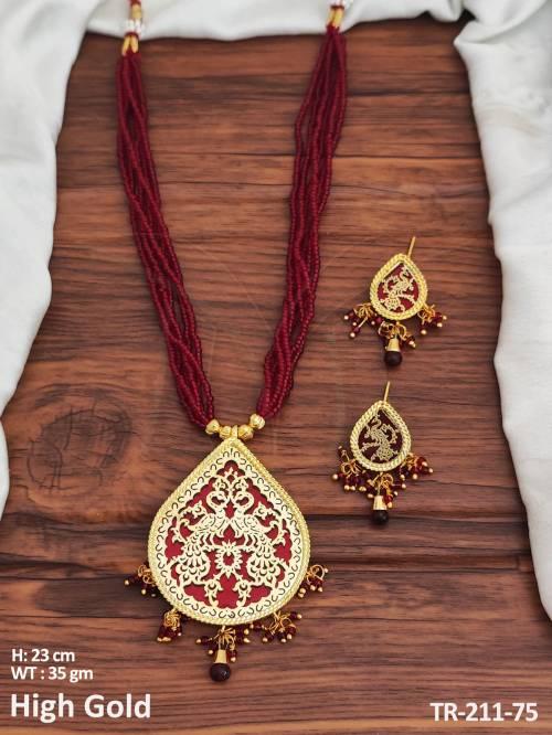 high gold polish beautiful thewa design party wear designer style fancy long necklace set
