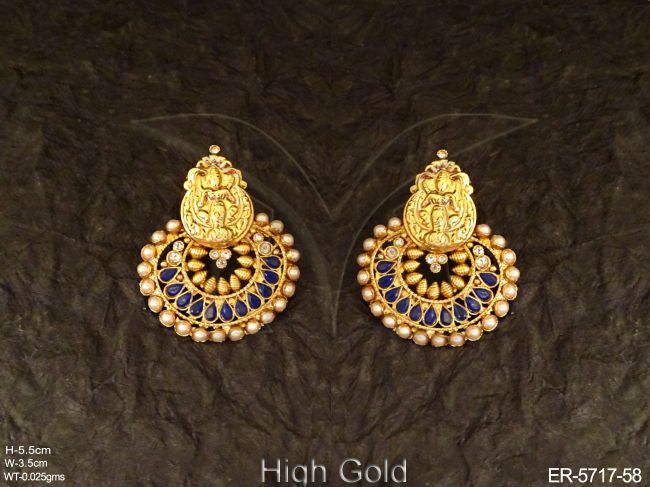 laxmi ji shape chand base temple earrings detail