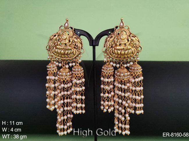 Long Temple moti chain Laxmi Design earring