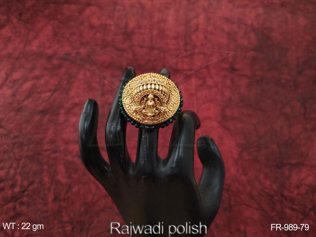 designer round shape rajwadi polish temple finger ring