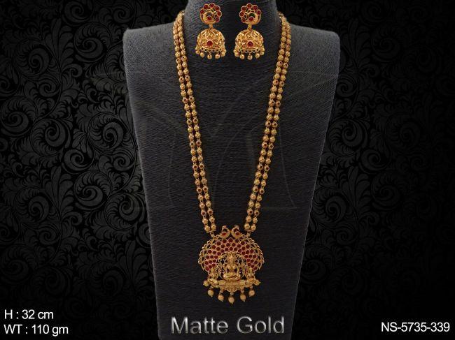 Long Double Dancing Peacock Temple Necklace Set