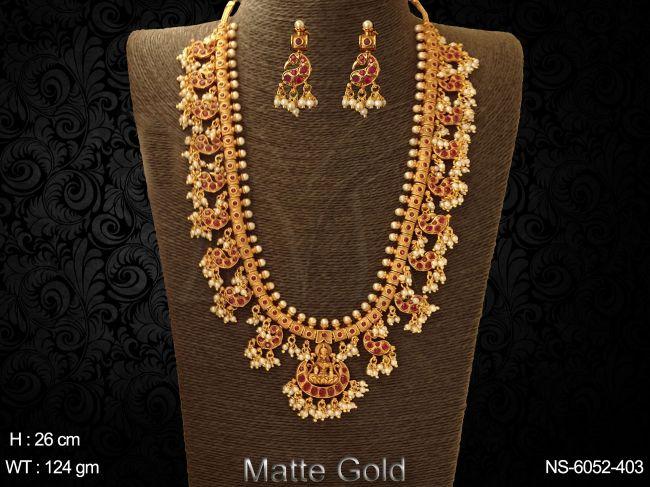 mata laxmi peacock long matta polish kemp necklace