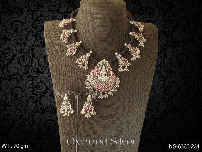 thread black laxmi mata clustered pearl south temple necklace set