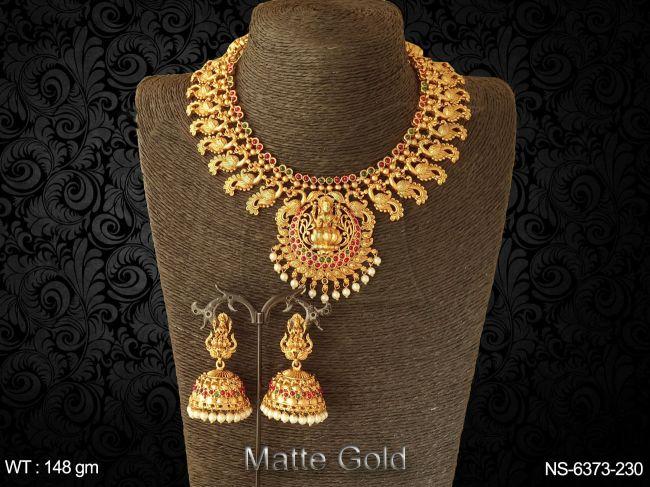 laxmi mata with peacock south style temple necklace set