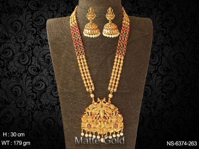 laxmi mata rani green stone long kemp necklace set