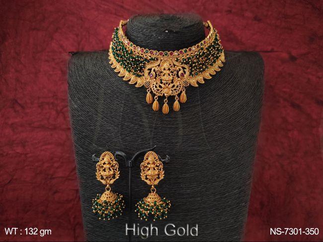 Beautiful High Gold Designer Stylish fancy Laxmi Design Choker Necklace Set — NS-7301-350